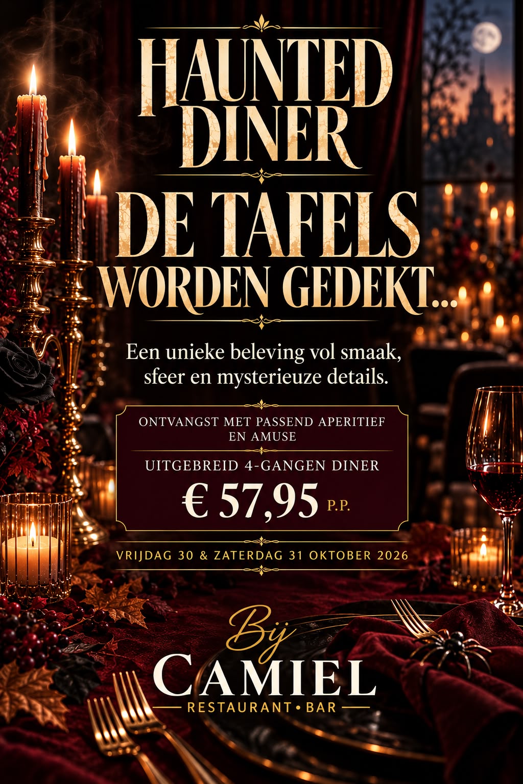 Haunted Diner bij Camiel - vrijdag 30 en zaterdag 31 oktober 2026, 4-gangen diner € 57,95 p.p.